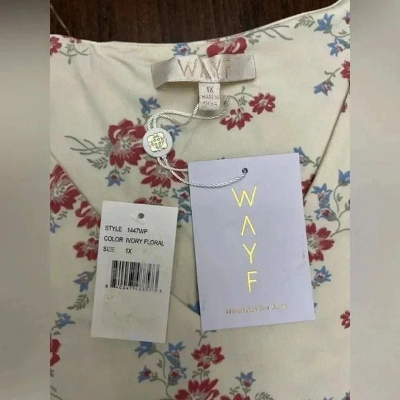 WAYF Alexa Short Sleeve Front Slit Midi Dress Ivory Whisper Pink Floral 1X NWT - Picture 4 of 14